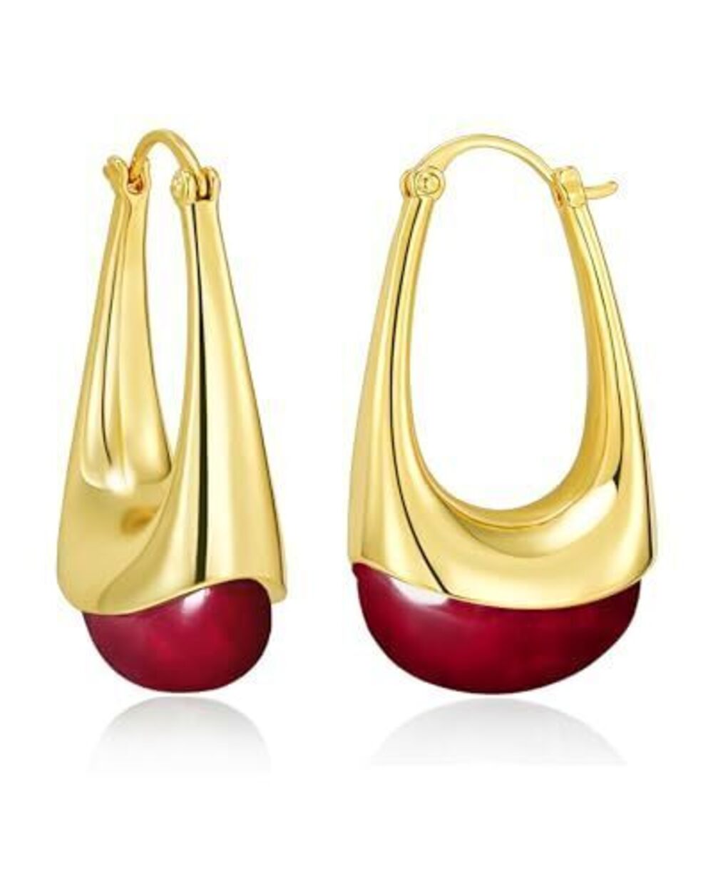 5790 Long Oval Chunky Dangle 18K gold plated Hoops with Colored Resin